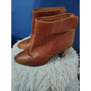 LUCKY BRAND Women's 9.5 M Brown Leather Zip Ankle Boots Cuff 3.5" Heel